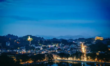Ariel view of a city in an evening